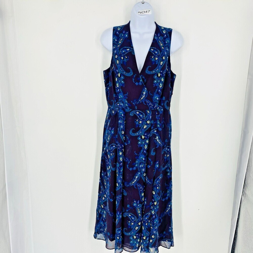 Cabi Treasure Dress Paisley Floral Purple Blue Midi Style 3461 Women’s Size 6